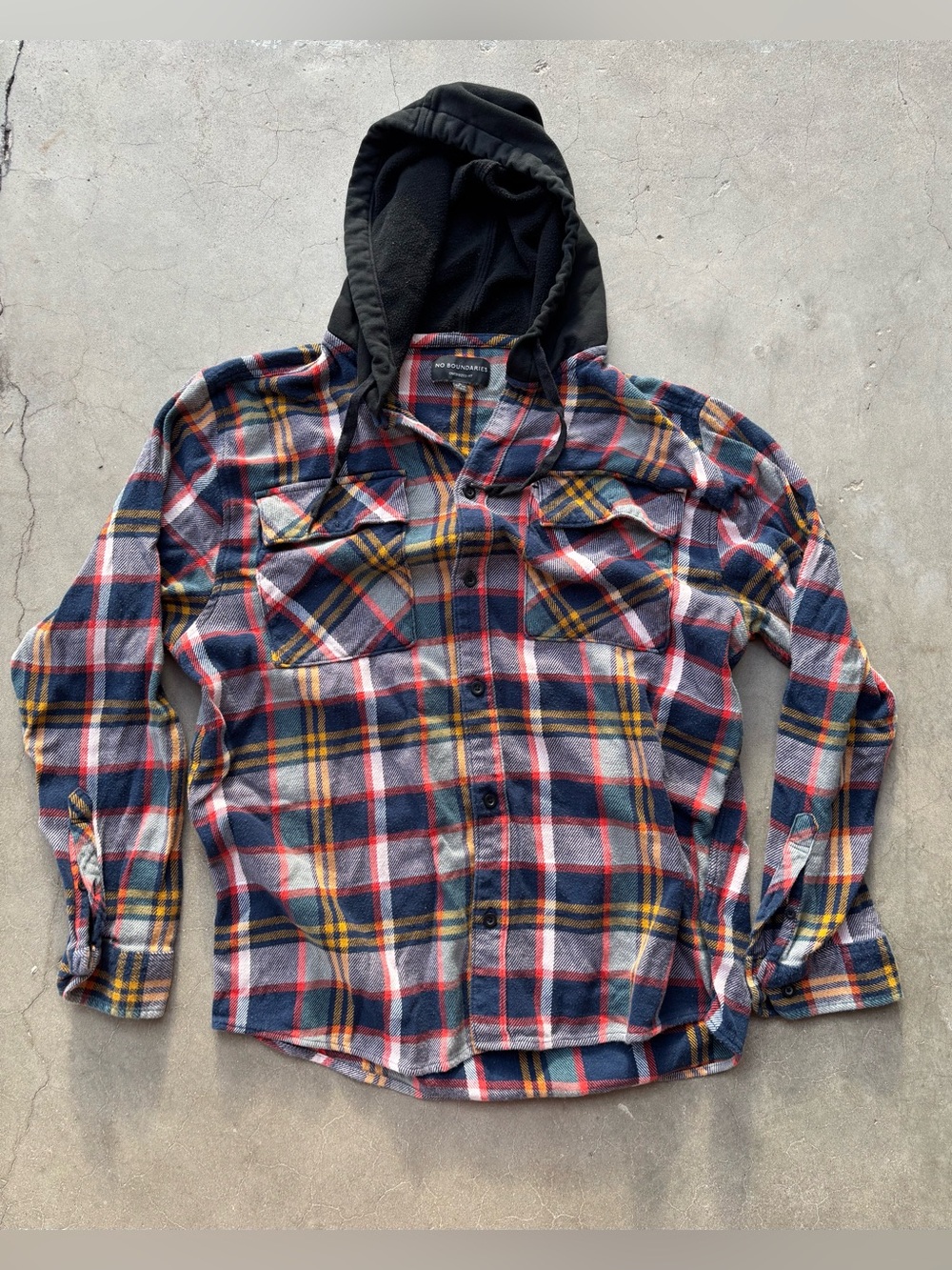No Boundaries Men's Oversized Fit Hooded Plaid Flannel Shirt, Size XL (46-48)